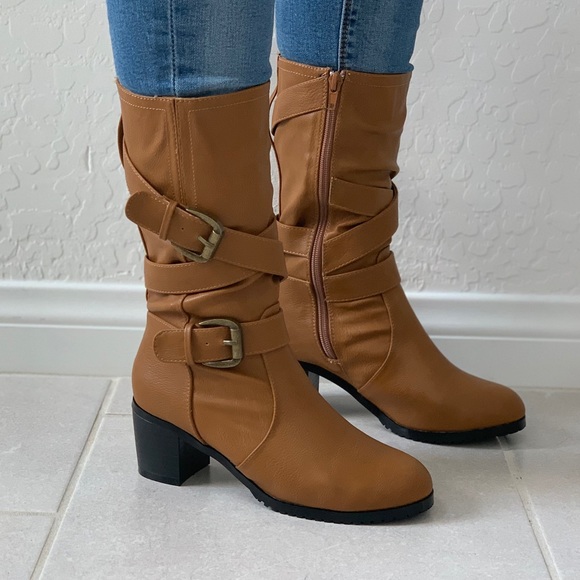 NIB Kitten Chunky Heel Buckle Wrap Mid Calf Boots - Picture 4 of 7